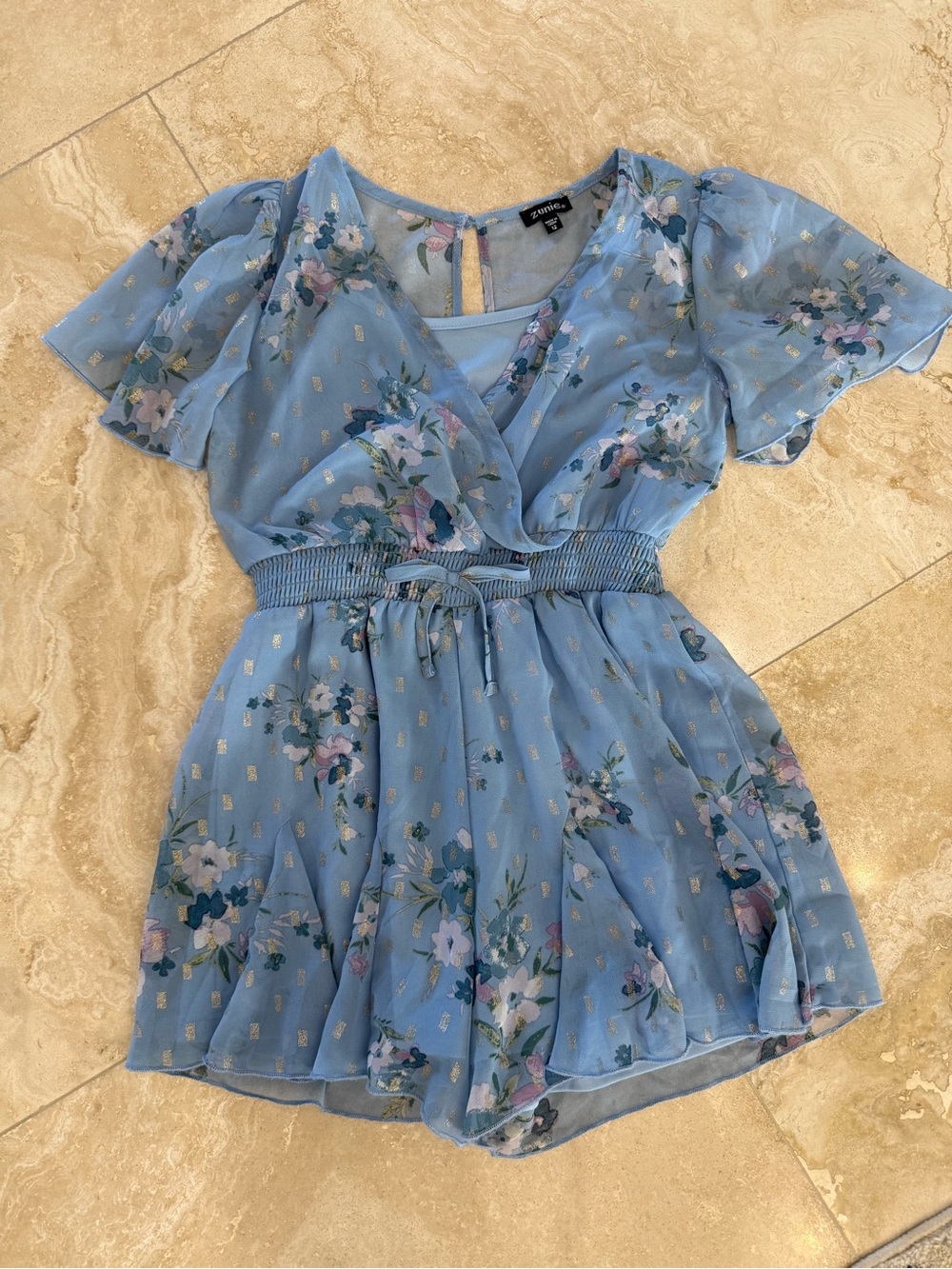 Girls Blue Flower Romper size 12